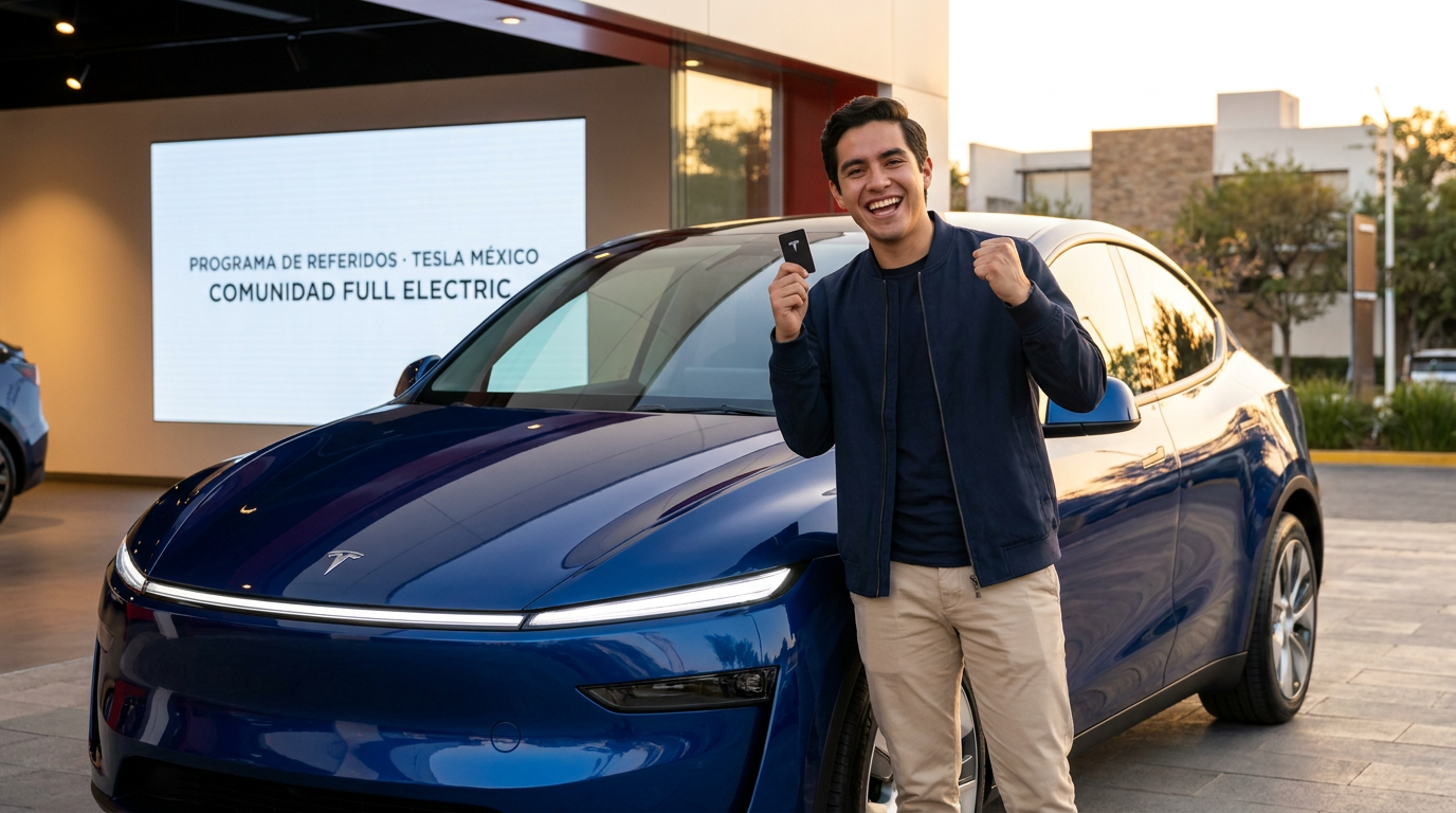 Propietario feliz con su Tesla Model Y 2026 — Programa de Referidos Tesla México, Comunidad Full Electric